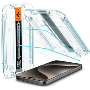 Spigen Glas.tR EZ Fit Screenprotector compatibel met iPhone 15 Pro Max, 2 stuks, met sjabloon voor installatie, Case friendly, 9H Gehard Glas