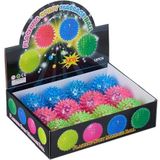 Relaxdays stuiterbal met lichtjes, set van 12, spikes, 3 kleuren, lichtgevende egelballen kinderen, Ø 6,5 cm, gekleurd