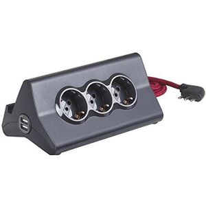 BTicino Stardesk S3713GBU meervoudige contactdoos voor bureau met 10A-stekker, 3 stopcontacten P30, 2 USB-stekkers, met schakelaar, kabellengte: 2 meter, kleur: wit, S3713DBU