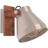 EGLO Wandlamp Cawton, muurlamp voor binnen, lamp wand voor woonkamer en hal, wandverlichting van gevlamd hout en staalkleurig metaal, E27 fitting