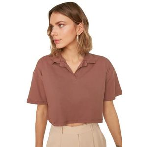 Trendyol Regular Basic Polo Neck Knit T-shirt voor dames, Bruin, XL