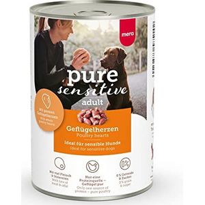 MERA Pure Sensitive gevogelteharten (6 x 400 g), nat hondenvoer met een hoog vleesgehalte en graanvrij, natvoer van 100% dierlijke eiwitten voor gevoelige honden, single proteïne