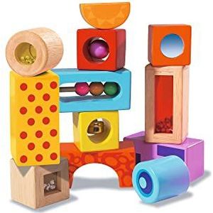 Eichhorn Geluidsbouwstenen, 12 kleurrijke houten bouwstenen die geluiden maken, voor kinderen en baby's vanaf 12 maanden, houten speelgoed