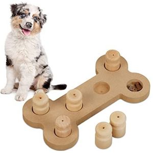Relaxdays intelligentie speelgoed hond, vorm van een bot, voerpuzzel, interactief hondenspeelgoed, hondenpuzzel, naturel