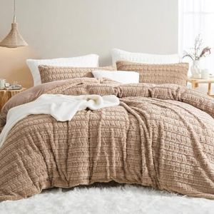 Lanqinglv - Dekbedovertrek - Kaki - 135 x 200 cm - Kunstbont - Met Ritssluiting