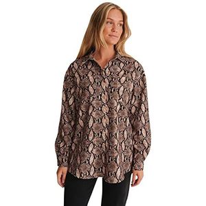 NA-KD Dames Snake Button Down Shirt, Slang, 58 NL