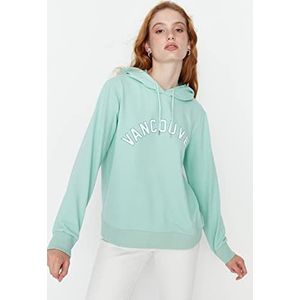 TRENDYOL Dames Hood met Slogan Regular Sweatshirt, Mint, S, munt, S