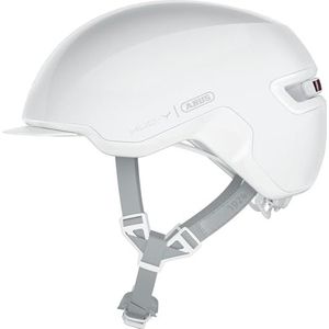 ABUS Urban Helm HUD-Y - met magnetisch, oplaadbaar LED-achterlicht & magnetische sluiting - coole fietshelm voor dagelijks gebruik - voor mannen en vrouwen - wit (puristisch), maat L