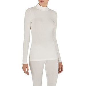 Emporio Armani Dames Essential Studs Mock Neck T-shirt met lange mouwen, Bleke crème, L