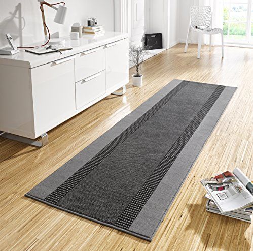 Hanse Home Tapijtloper met band, 80 x 300 cm, zacht, laagpolig tapijt, modern design, loper voor hal, slaapkamer, kinderkamer, badkamer, woonkamer, keuken, decoratieloper, grijs