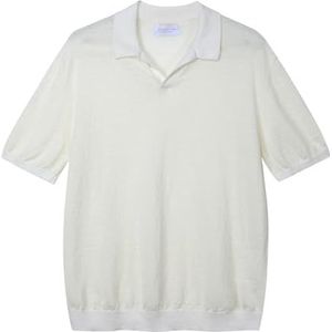 Diana Studio, Polo voor heren, 100% linnen, effen, gemaakt in Italië, wit, L, Natuurlijk/Wit, L