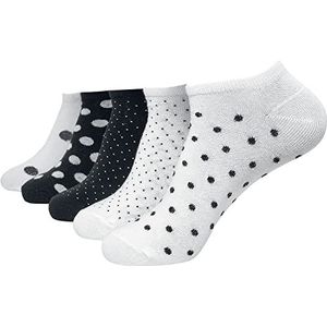 Urban Classics Unisex sokken No Show Dots 5-pack, korte sneakersokken voor mannen en vrouwen, maten 35-42, wit/zwart, 39/42 EU