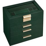 SONGMICS - Sieradendoos - Bosgroen-Goud - 4 Niveaus - Glazen Deksel