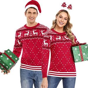 Litherday Kerst Trui Xmas Mens Womens Truien Trui Gebreide Unisex Kerstman Lange Mouw Sweatshirts Lelijk -3, B#-rood-vrouw, XL