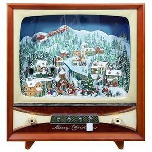 DRW Antieke televisie van een kerstdorp met bewegingslicht en muziek uit hars 80 x 32 x 90 cm