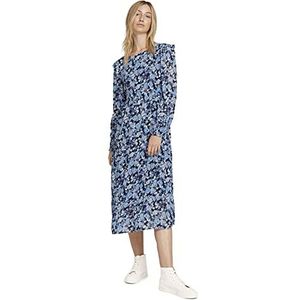 TOM TAILOR Denim Dames Midi-jurk met plooien 1027466, 27596 - Blue Flower Print, L