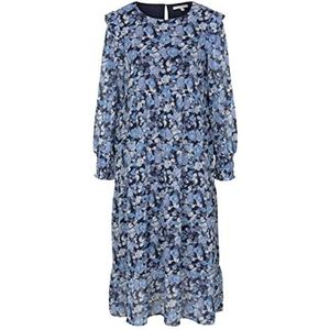 TOM TAILOR Denim Dames Midi-jurk met plooien 1027466, 27596 - Blue Flower Print, S