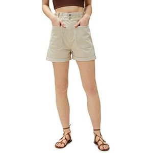 Koton Dames High Waist Button Detail Cotton Jean Shorts, Beige (050), 36