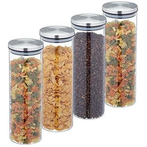 Relaxdays voorraadpot deksel - 1600 ml - set van 4 - opbergpot pasta - glazen pot groot