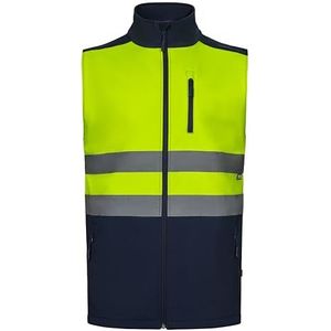 VELILLA 305906; tweekleurig softshellvest, marineblauw en neongeel, maat 2XL, marineblauw en neongeel, XXL