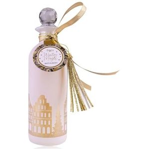 Accentra WINTER MAGIC Bubble Bath Badschuim, Doucheschuim, Douchegel in een glazen fles met skyline print en gouden kwastje, 230ml, Vanille geur, Kerstcadeau voor dames