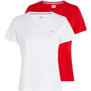 Tommy Jeans Dames TJW 2PACK zachte jersey TEE, wit/rood, XL, Wit/Rood, XL