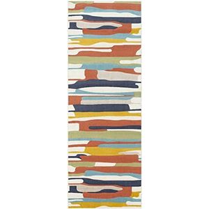 Surya Atlanta tapijtloper, voor woonkamer, eetkamer, hal, modern boho-tapijt, geometrisch patroon, zachte Scandinavische loper, oranje, antraciet, lichtgrijs, mosterd, beige, 80 x 220 cm