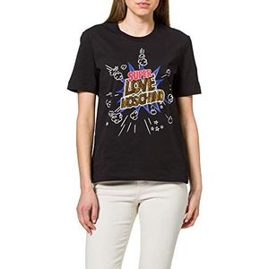 Love Moschino Dames Katoen Jersey Cartoon Print_Rhinestones On The Logo T-Shirt, zwart, 40