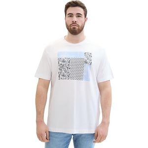 TOM TAILOR Heren Plussize Basic T-shirt met print, 20000 - wit, 5XL