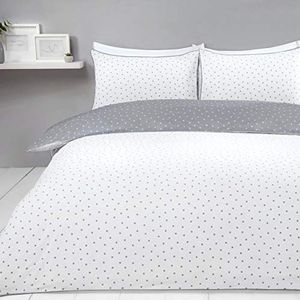 Sleepdown Mini Polka Dots Grijs Wit Omkeerbaar Gemakkelijk Onderhoud Dekbedovertrek Quilt Beddengoed Set met Kussenslopen - Super King (220cm x 260cm), Katoenmix