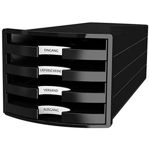 HAN Ladebox IMPULS 2.0 met 4 open laden voor DIN A4/C4 incl. tekstborden, uittrekblokkering, meubelvriendelijke rubberen voeten, design in premium kwaliteit, 1013-13, zwart