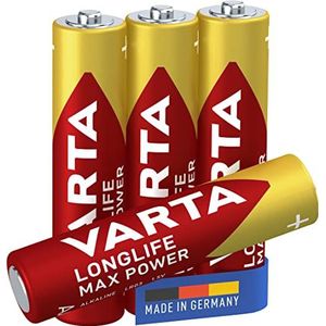 Varta Longlife Max Power AAA Micro LR03 Batterij (verpakking met 4 stuks) Alkaline Batterijenideaal voor speelgoed en dagelijks gebruikte apparaten, rood