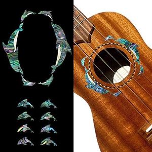 Inlegsticker sticker voor Ukulele - Dolfijnen Spretboard Markers & Rozet - Abalone Blauw, UKR-275DR-BL-AZ