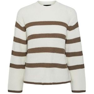 PIECES Dames Pcsabina Ls O-Neck Knit Noos Pullover, Cloud Dancer/Stripes: fossiel, M