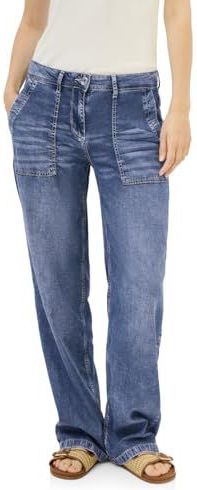 Cecil Dames Wide Leg Jeans, Mid Blue Used Wash, 27W / 30L