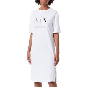 Armani Exchange Vrouwen duurzaam, lange T-jurk, ronde hals, wit, L, Op. wit, L