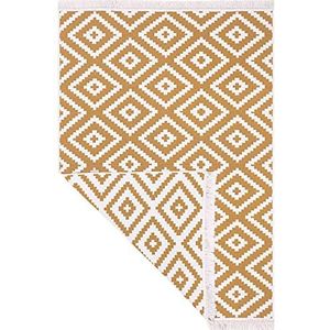 Muratap Boho Kelim Tapijtloper dubbelzijdig goud-wit 2 - laagpolig tapijt Skandi modern voor woonkamer, keuken, badkamer, toilet, wasbaar - Oeko-Tex - maat: 60 x 90 cm