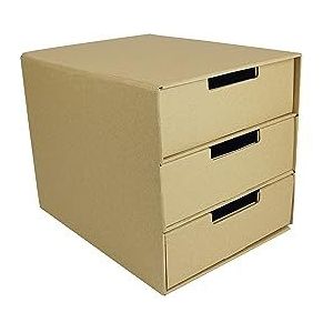 TimeTEX - Kartonnen ladenbox | Milieuvriendelijke, stabiele ladebox voor het organiseren van uw werkkamer. Natuurlijk, robuust | Inhoud: ladebox met 3 laden