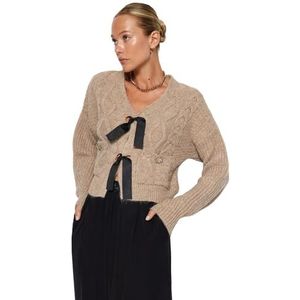 Trendyol Dames haarvlecht met lange mouwen reguliere sweater, beige, L