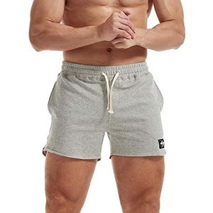 AIMPACT Heren katoenen sweatshorts casual atletische bodybuliding shorts met zakken, Lichtgrijs, L