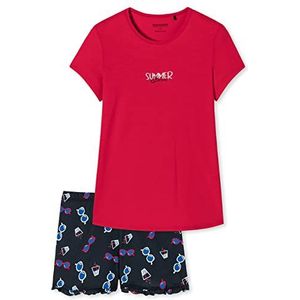 Schiesser Korte kinderpyjama voor meisjes, eenhoorn, 100% biologisch katoen, Rood bedrukt, 140 cm