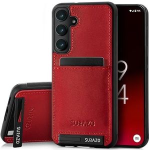 SURAZO Premium echt lederen achterhoes voor Samsung Galaxy A55, stootvast leren telefoonhoes met kaartsleuf, standfunctie, sleutelhangertje, vintage slim bumper beschermhoes (costa rood)