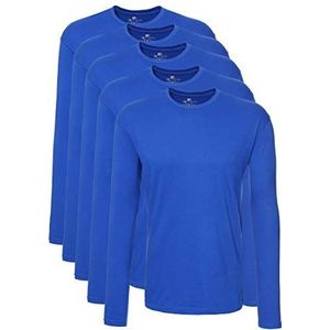 Lower East Heren Shirt met lange mouwen en ronde hals, gemaakt van 100% katoen, Victoriablauw, set van 5, L