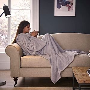 Silentnight Snugsie draagbare deken - zachte teddyfleece deken met mouwen - 2-in-1 mouwen deken en kussen - supersized met voetzak