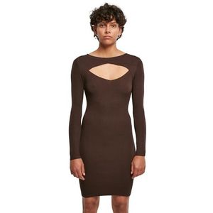 Urban Classics Damesjurk Ladies Cut Out Dress, lange mouwen jurk voor vrouwen in verschillende kleuren, maten XS - 5XL, bruin, XS