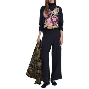 Jacquard Trui - Opstaande Kraag - Bloemen- en Vogelprint - Regular Fit - Lange Mouwen