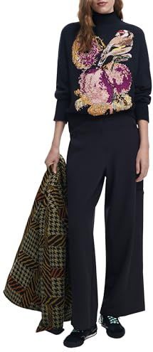 Jacquard Trui - Opstaande Kraag - Bloemen- en Vogelprint - Regular Fit - Lange Mouwen