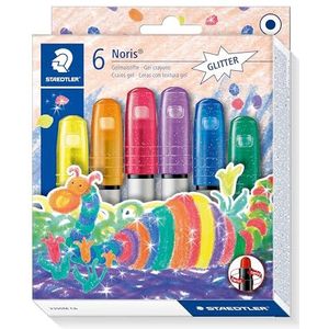 STAEDTLER Noris Club 2390M C6 gelstiften, 6 stuks in set, glitterkleuren, perfect voor kleine kinderhandjes, superzacht en kleurintensief, ook ideaal voor vensterglas