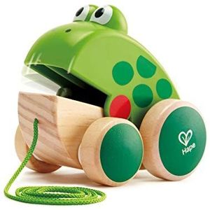 Hape Frog Pull Along , Wooden Frog Fly-Eating Pull Toddler Toy, Bright Colours