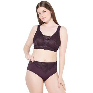 Ulla Popken dames grote maten plus size midislip, kant, microvezel, druivenrood, 42-44